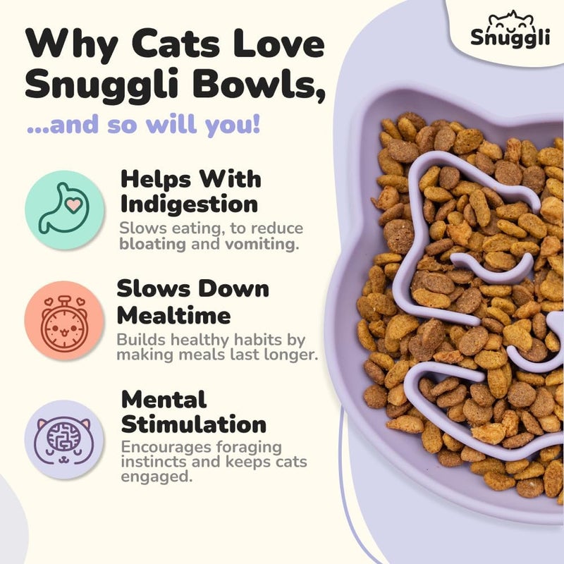 Snugli Slow Feeder Cat Bowl | Cat Puzzle Feeder for Slow Eating, Mental Enrichment, Digestion, & Bloat Relief | Non-Slip Silicone, Dishwasher Safe, 1 Cup (Lavender) - Image 3